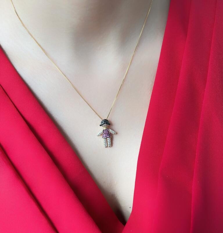 Colar Menina Cravejado banhado em Ouro 18K