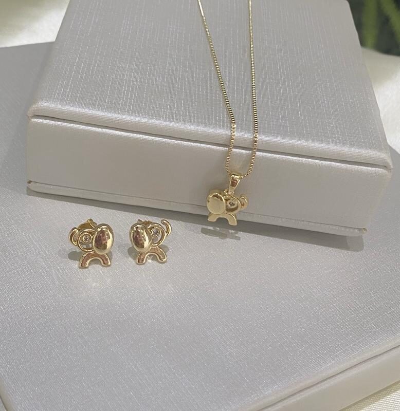 Conjunto Infantil Elefante banhado em Ouro 18K