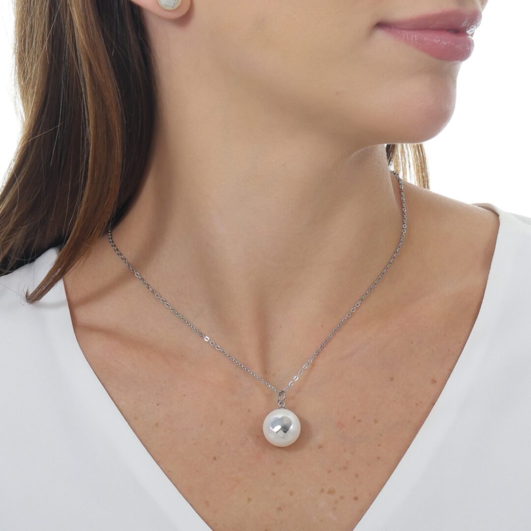 Conjunto de Pérola Coração em Aço