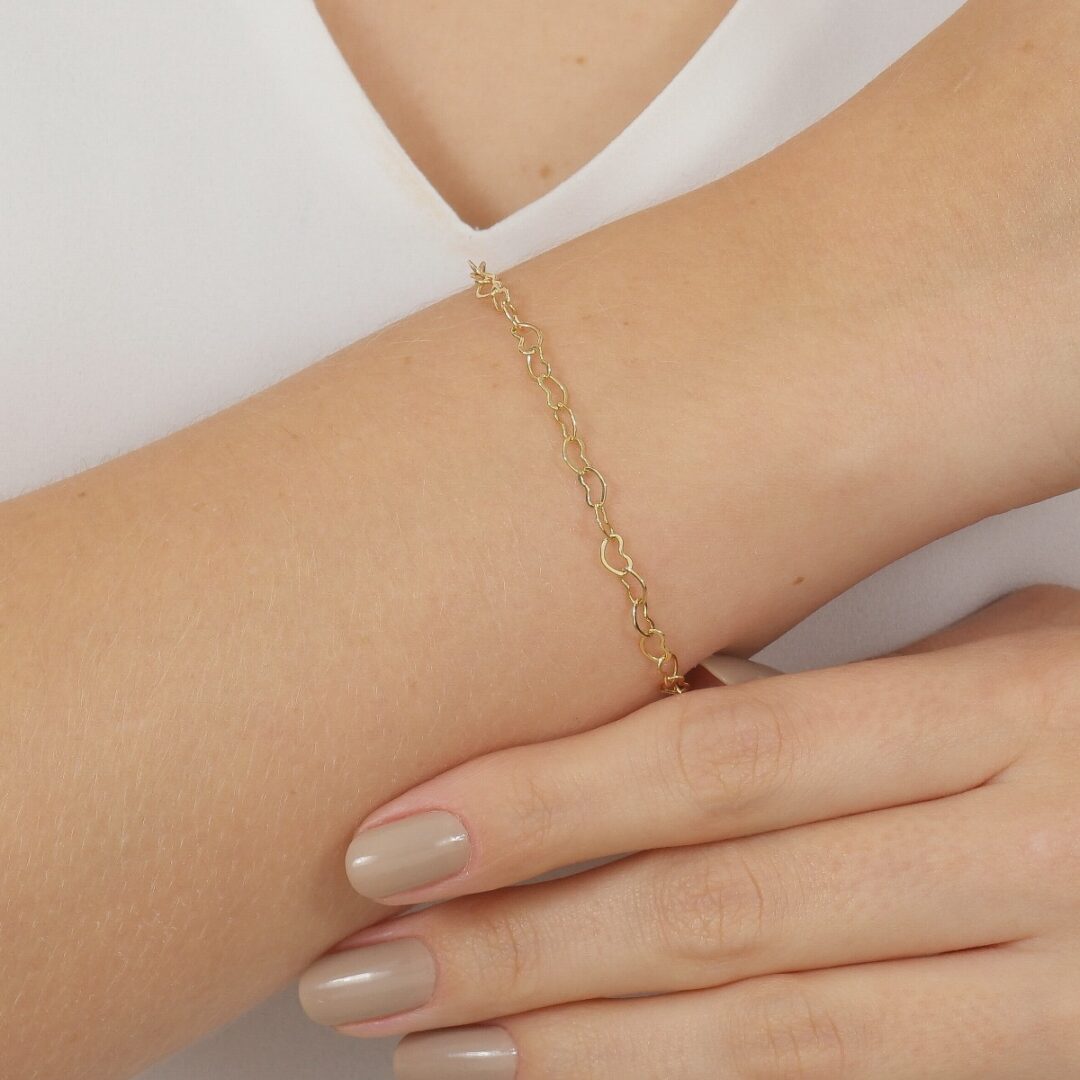 Pulseira Coração Vazado Banhado em Ouro 18K