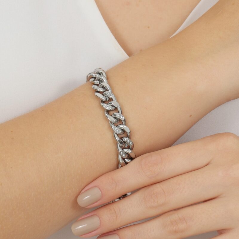 Pulseira Elos M Cravejada em Aço