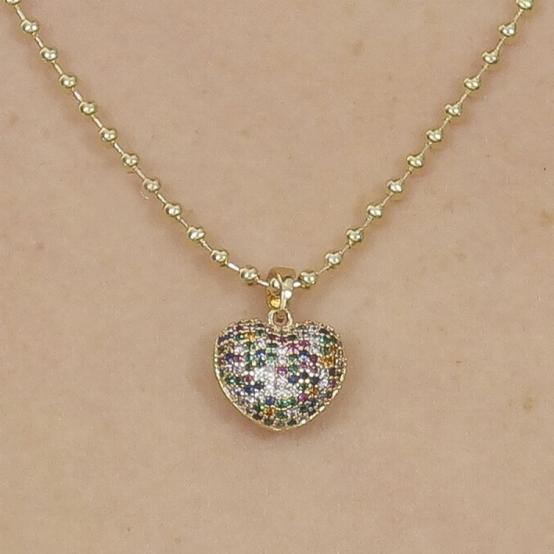 Colar de Coração Cravejado Banhado em Ouro 18K