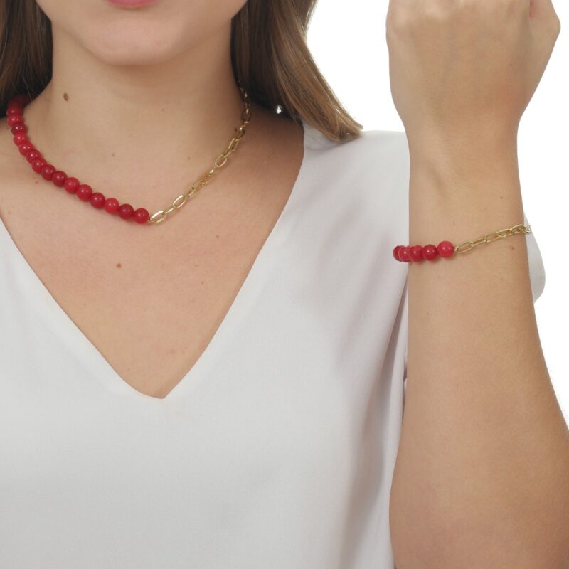 Conjunto de Rubi Indiana e Elo Banhado em Ouro 18K