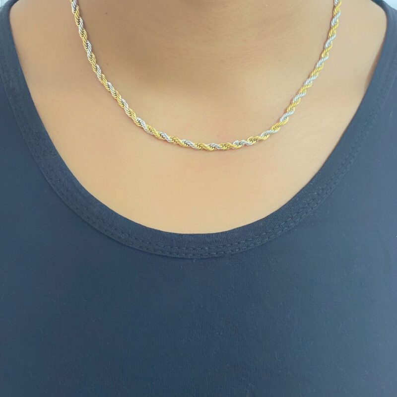 Colar Elo Baiano 4 mm Dourado e Prateado em Aço