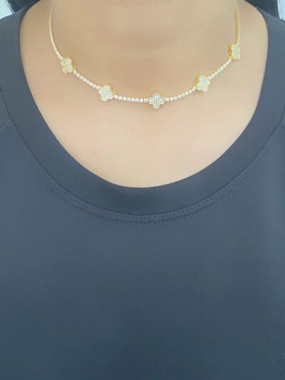 Choker Riviera Trevos Banhado em Ouro 18k