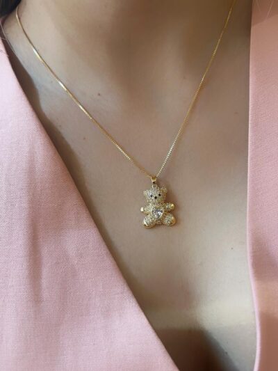 Colar Ursinho com Coração Banhado em ouro 18k - Collab Cecília Lucas