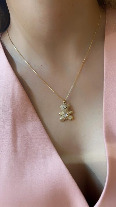 Colar Ursinho com Coração Banhado em ouro 18k - Collab Cecília Lucas