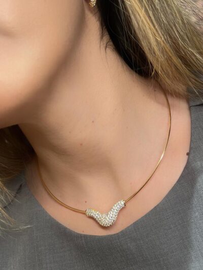 Conjunto Aro Curva Cravejado Banhado em Ouro 18k