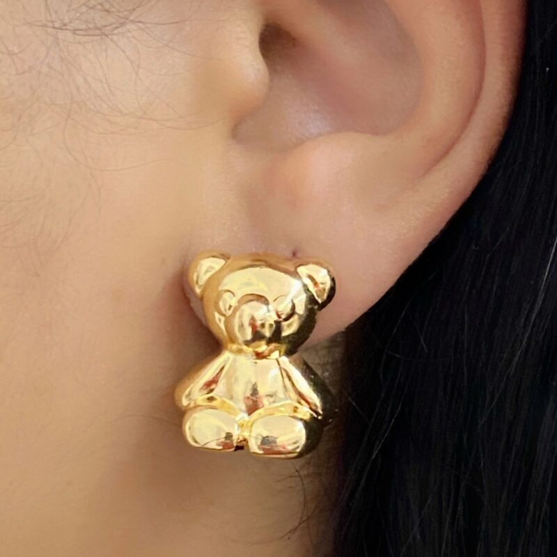 Brinco Ursinho Liso ABS Banhado em Ouro 18k