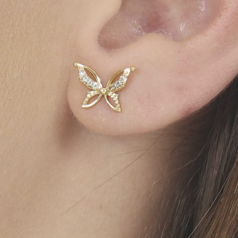 Brinco Borboleta Cravejado Banhado em Ouro 18K