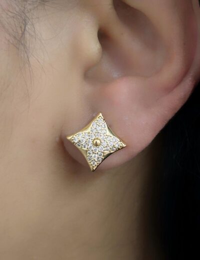 Brinco LV Cravejado Banhado em Ouro 18K