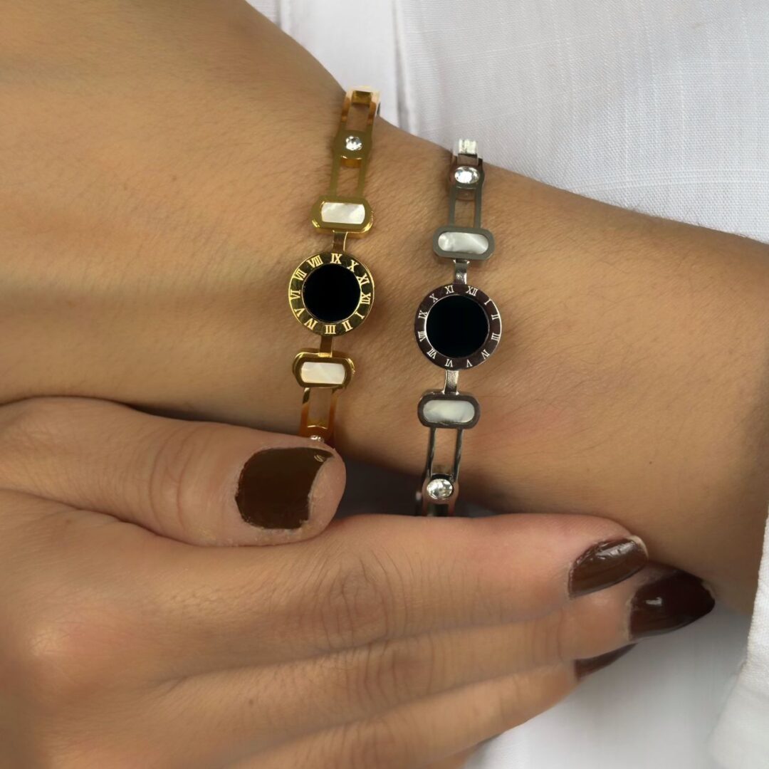 Bracelete Algarismo Romano Madreperola em Aço