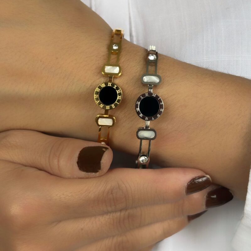 Bracelete Algarismo Romano Madreperola em Aço