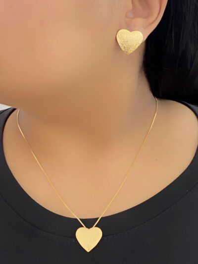 Conjunto Coração Fosco Banhado em Ouro 18k