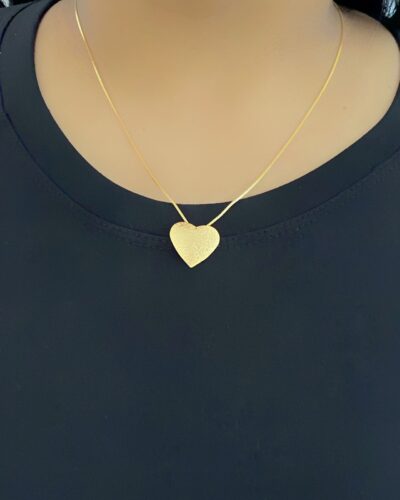 Conjunto Coração Fosco Banhado em Ouro 18k - Imagem 3