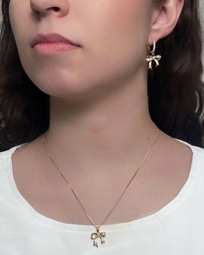 Conjunto Laço Cravejado em Ouro 18k