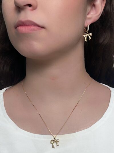 Conjunto Laço Cravejado em Ouro 18k