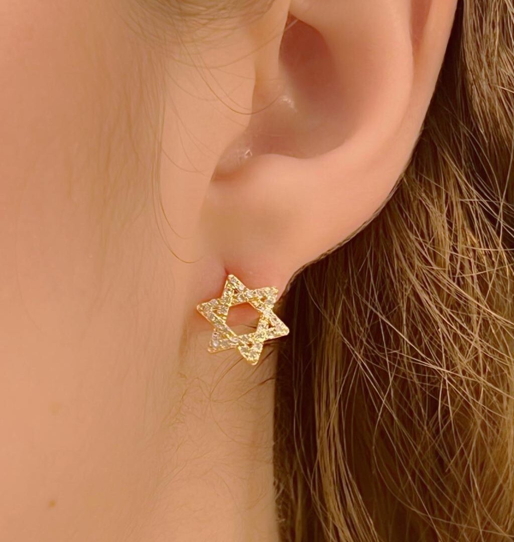 Brinco Estrela de Davi Cravejado Banhado em Ouro 18k