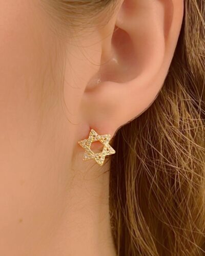 Brinco Estrela de Davi Cravejado Banhado em Ouro 18k