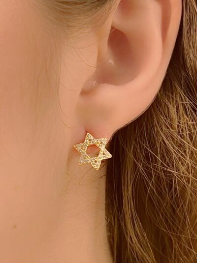 Brinco Estrela de Davi Cravejado Banhado em Ouro 18k