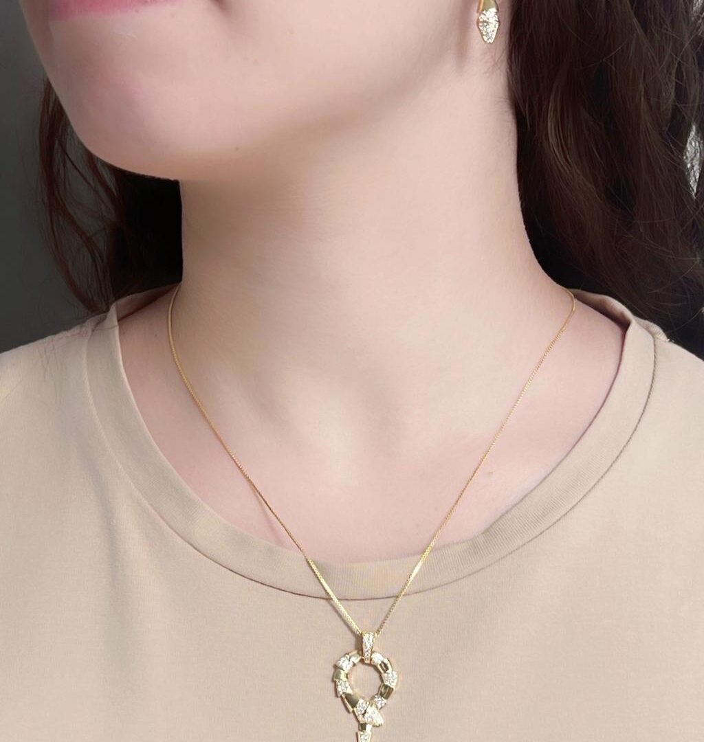 Conjunto Snake Cravejado Banhado em Ouro 18K