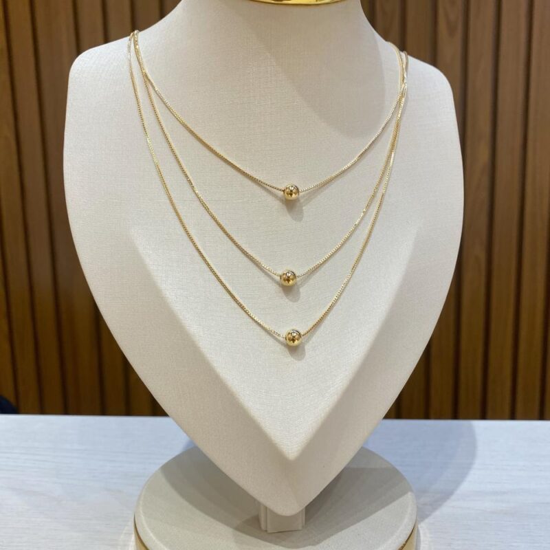 Colar Esferas Triplo Banhado em Ouro 18K