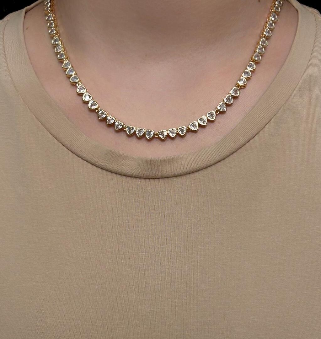 Colar Riviera Mini Coração Banhado em ouro 18k