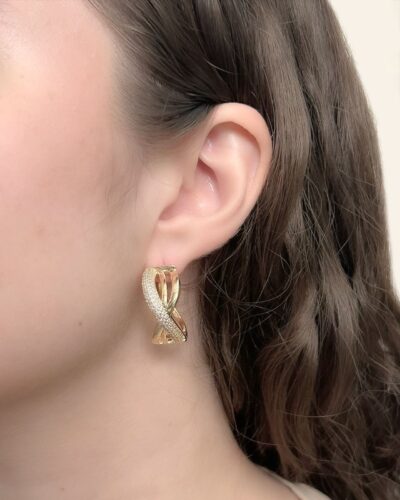 Brinco Argola X Triplo Cravejado Banhado em Ouro 18k