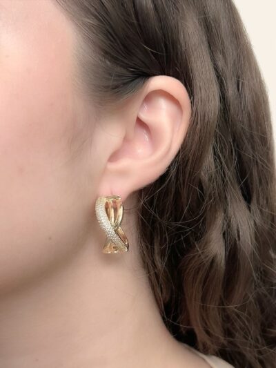 Brinco Argola X Triplo Cravejado Banhado em Ouro 18k