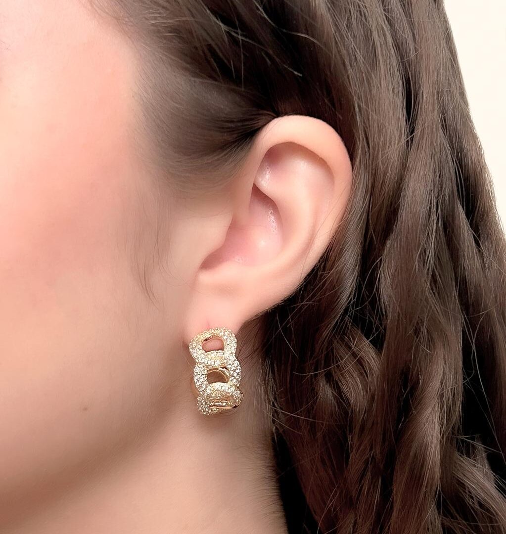 Brincos Argola Elos Liso/Cravejado Banhado em ouro 18k