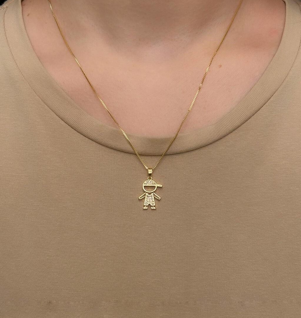 Colar Menino Cravejado Banhado em Ouro 18K