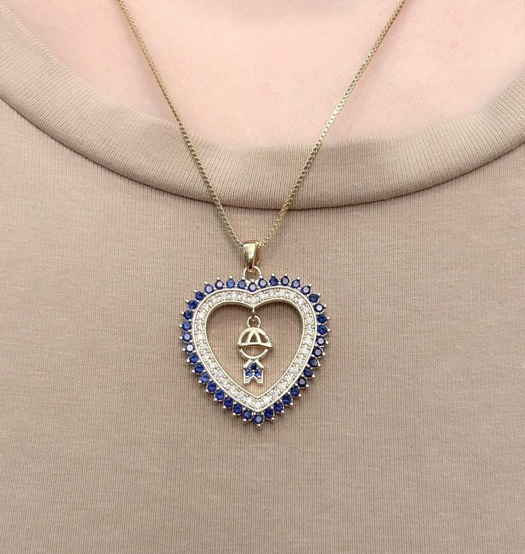 Colar Coração Menino Cravejado Banhado em Ouro 18k