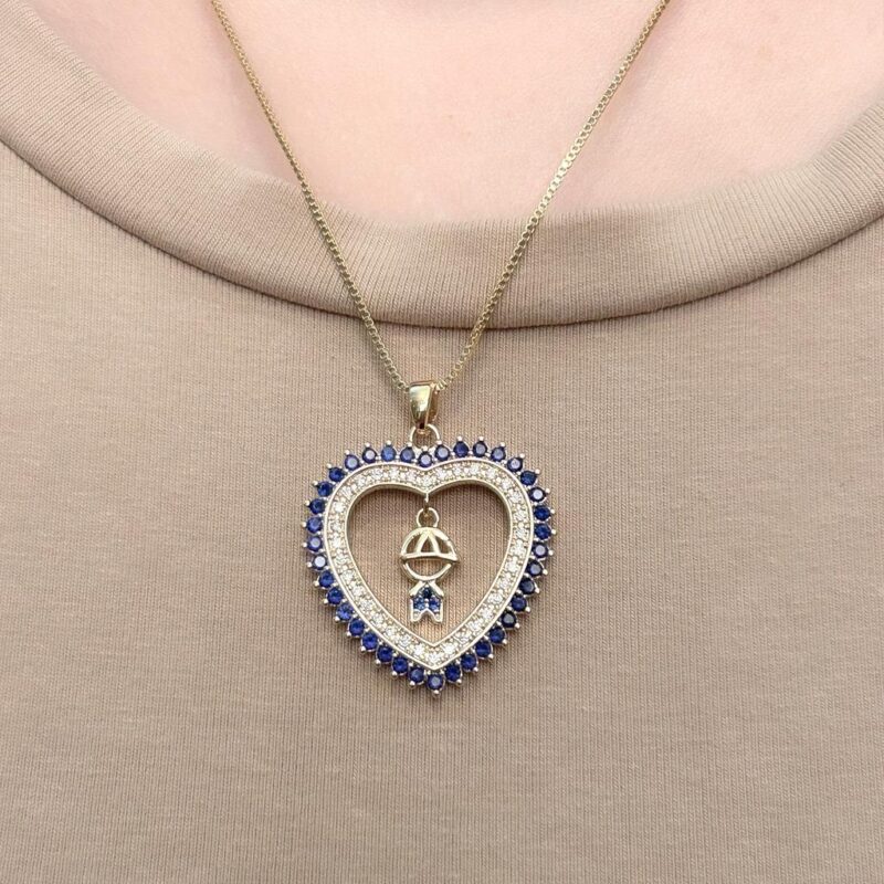 Colar Coração Menino Cravejado Banhado em Ouro 18k