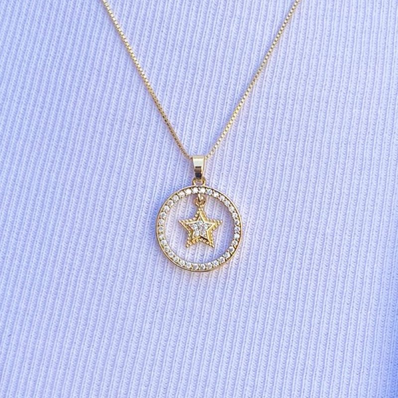 Colar Mandala com Estrela Banhado em Ouro 18K