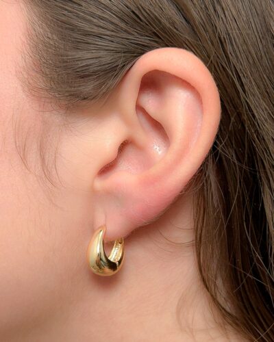Brinco Argola Gota Lisa P Banhada em Ouro 18k