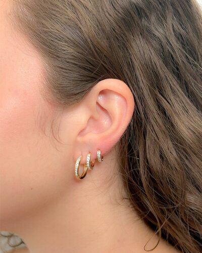 Brinco Trio argola Cravejado Banhado em ouro 18k