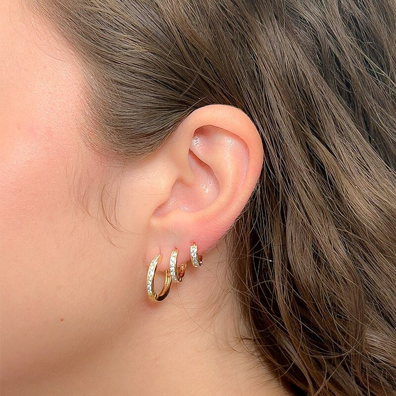 Brinco Trio argola Cravejado Banhado em ouro 18k
