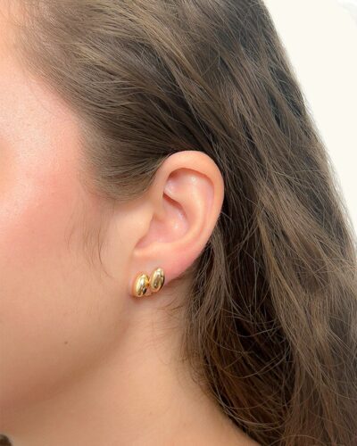 Brinco Dupla Oval Lisa banhado em Ouro 18k - Imagem 2