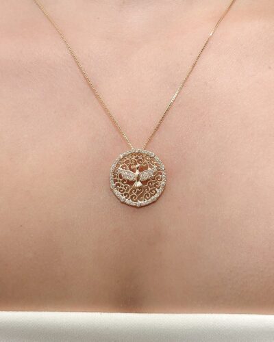 Colar Mandala Espirito Santo Cravejado Banhado em Ouro 18k