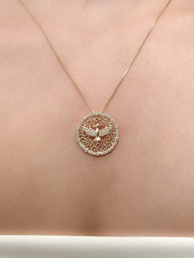 Colar Mandala Espirito Santo Cravejado Banhado em Ouro 18k
