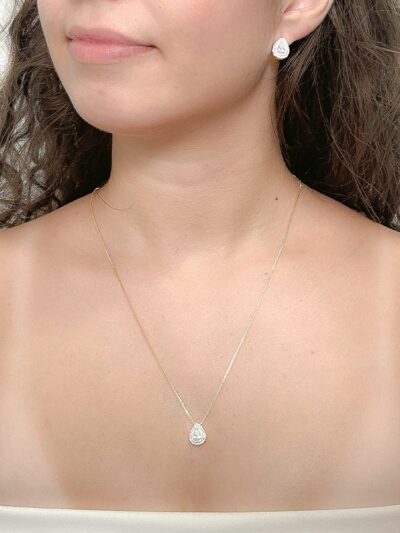 Conjunto Gota Cravejada Banhado em Ouro 18k