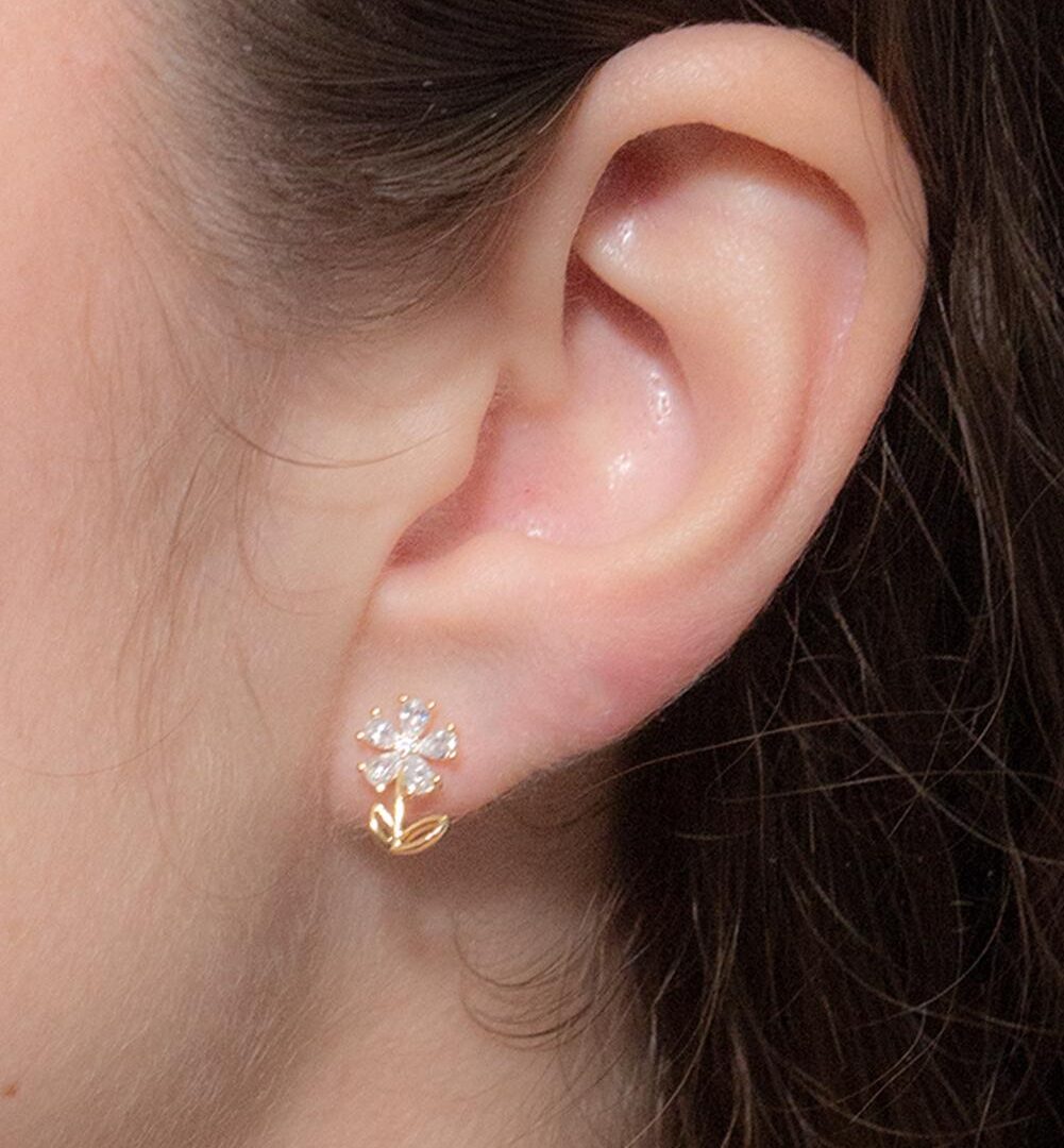 Brinco Flor Cravejado Banhado em Ouro 18K