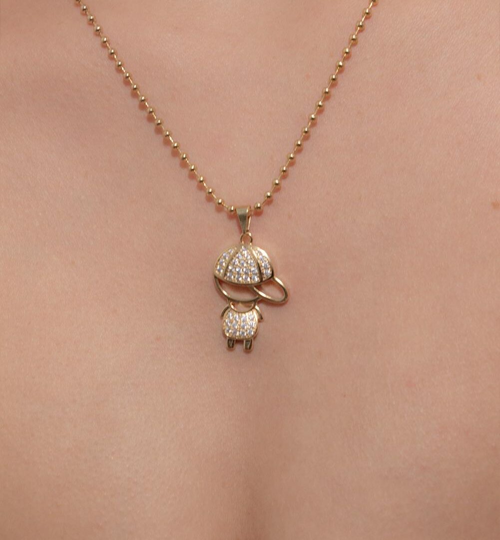 Colar Bolinha Bolinha menino Cravejado Banhado em Ouro 18k