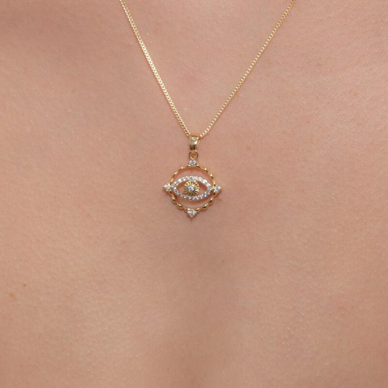 Colar Redondo Olho Grego Cravejado Banhado em Ouro 18k