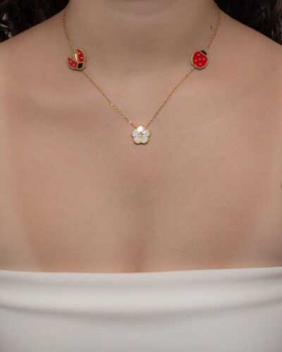 Choker Joaninha/Flores em Aço