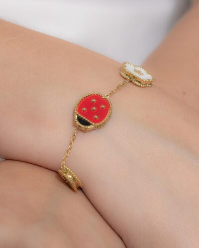 Pulseira Joaninha/Flores em Aço