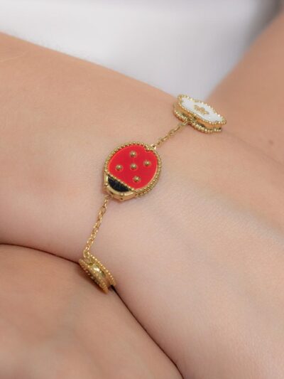 Pulseira Joaninha/Flores em Aço