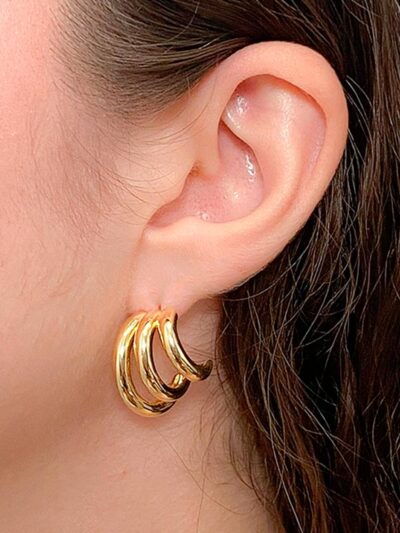 Brinco Triplo Liso Banhado em Ouro 18k