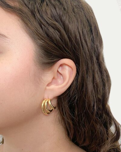 Brinco Triplo Liso Banhado em Ouro 18k - Imagem 2
