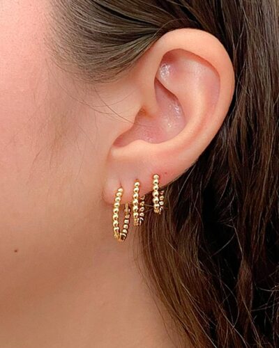 Brinco Trio Oval Bolinha Banhado em Ouro 18k
